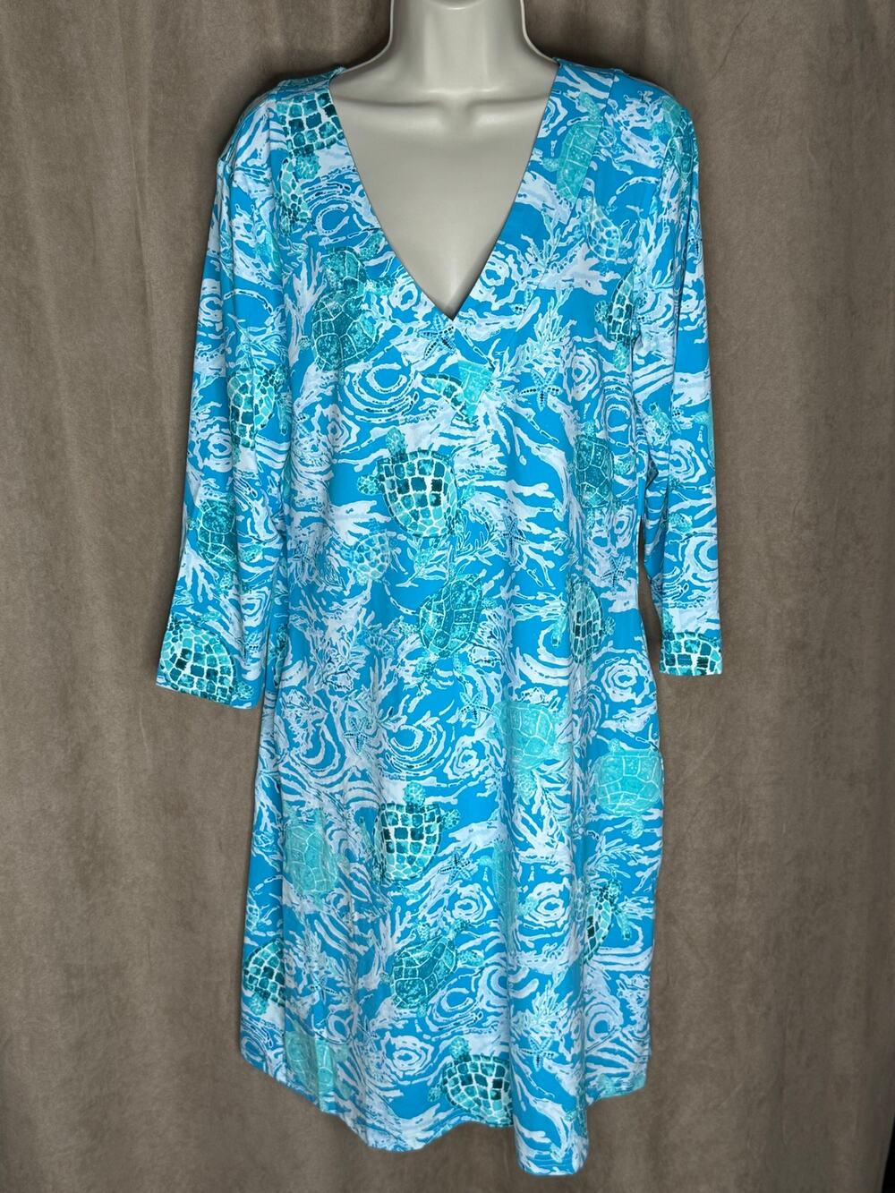 Banana Boat UPF 50 St Tropez Aqua Sea Turtles V Neck Dress XXL NWT